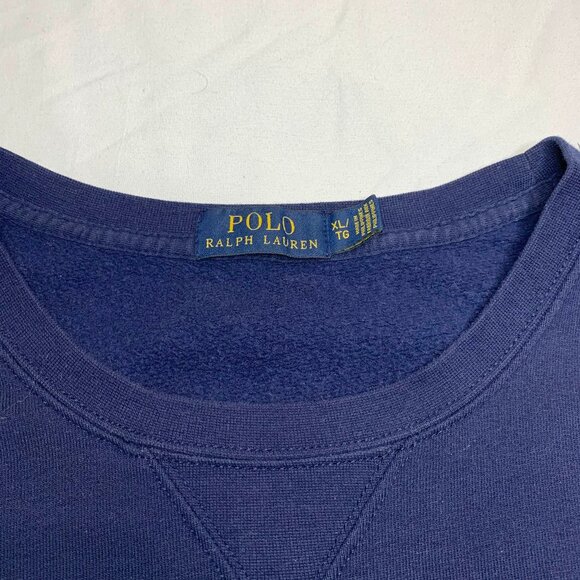 Polo Ralph Lauren Mens Navy Blue Fleece Crew neck Sweatshirt XL Neon Green Logo - Picture 4 of 9